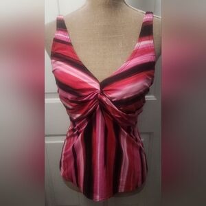 NWOT Coco Reef Pink and Red Striped Twist Front Tankini Top Size 34 C